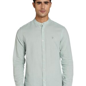 U.S. POLO ASSN. Men's Solid Cotton Linen Mandarin Collar Full Sleeve Shirts